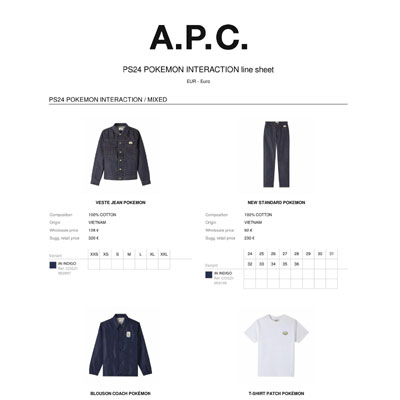 2024春夏_A_P_C_x_Pokemon_服装_欧洲大牌资